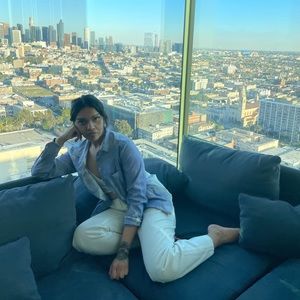 Upcycled splash dyed button down blouse